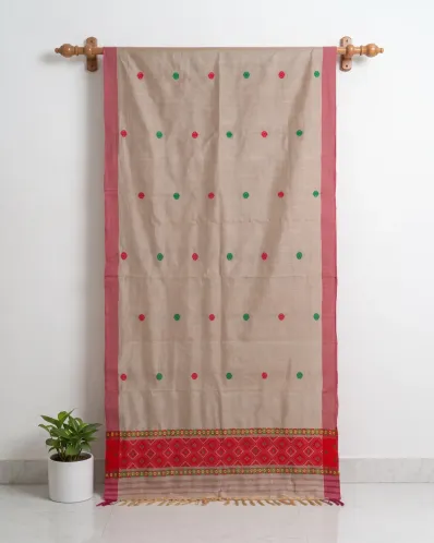 Black Toss Riha Sador with Red Floral Buta and Geometric Ghai Phul