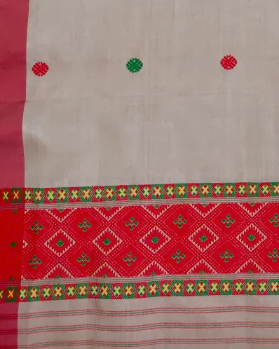 Black Toss Riha Sador with Red Floral Buta and Geometric Ghai Phul