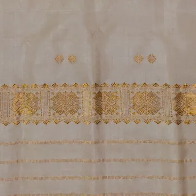 Guna Black Toss silk borderless single sador with golden guna buta and golden geometric ghai phul