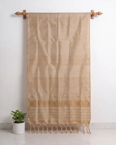 Guna Black Toss silk borderless single sador with golden guna buta and golden geometric ghai phul