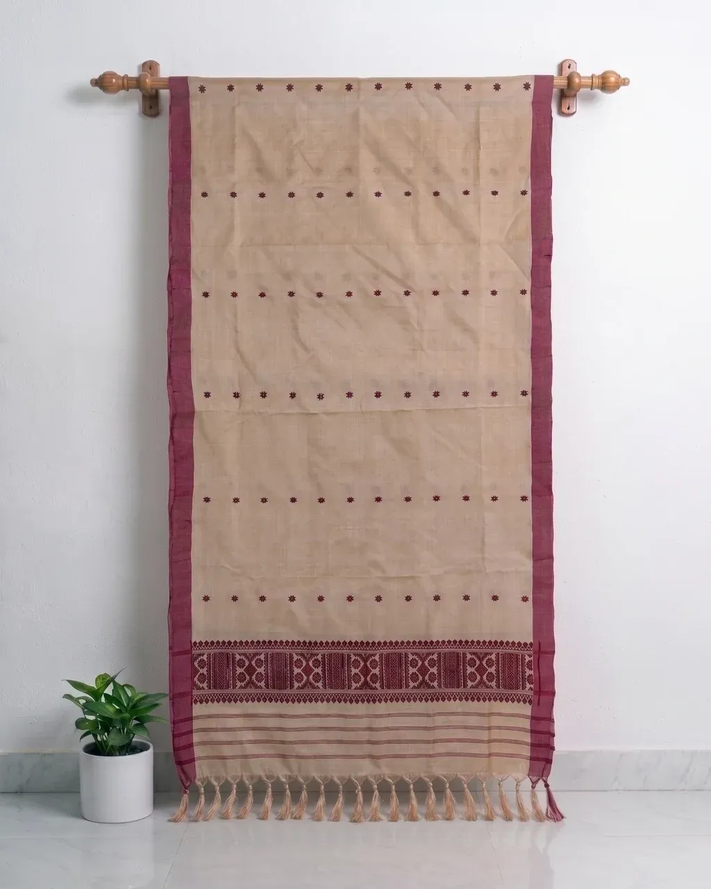 Black Toss silk single sador with maroon floral butas, broad maroon side pari, and geometric ghai phul border