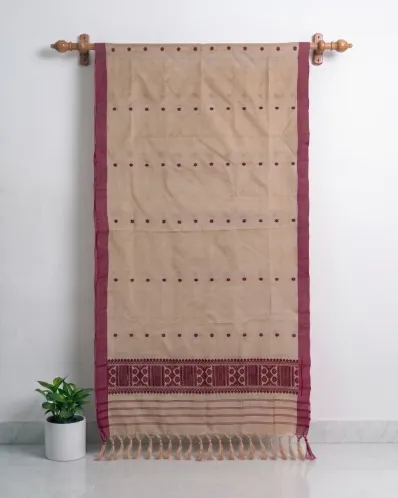 Black Toss silk single sador with maroon floral butas, broad maroon side pari, and geometric ghai phul border