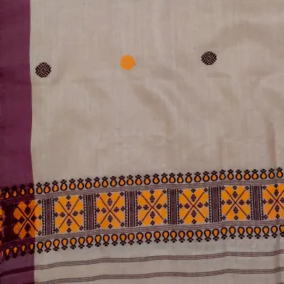 Kola Toss silk single sador with orange black buta, maroon side pari, and orange black ghai phul