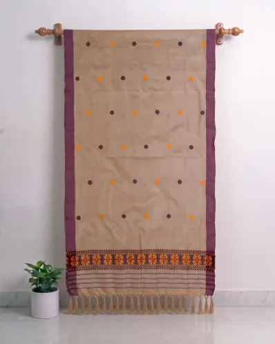 Kola Toss silk single sador with orange black buta, maroon side pari, and orange black ghai phul