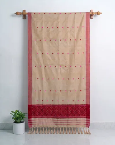 Kola Toss silk single sador with pink maroon buta, pink side pari, and magenta jali ghai phul