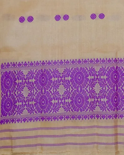 Golden Toss silk single sador with purple buta and purple phulam border