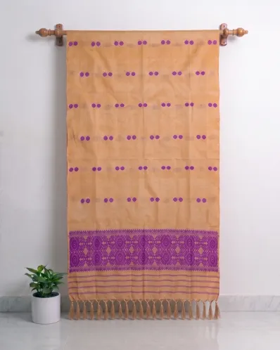 Golden Toss silk single sador with purple buta and purple ghai phul