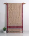 Kola Toss silk single sador with red buta, maroon side pari, and red blue Mising border