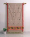 Kola Toss silk single sador with red green buta, red side pari, and colourful phulam ghai phul
