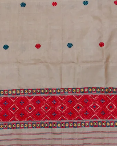 Red and Teal Buta Black Toss Single Sador with Mishing Motif