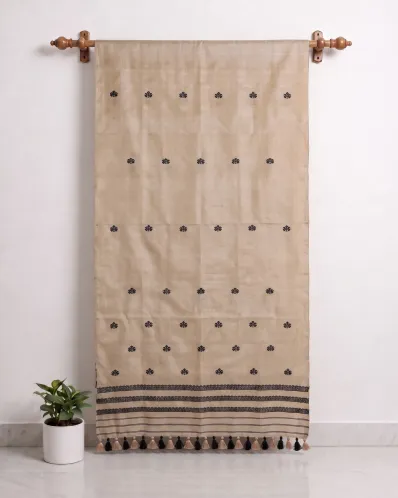 Kola Toss silk borderless single sador with black phul buta and black geometric ghai phul