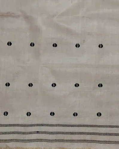 Golden Toss silk borderless single sador with black xoru phul buta and simple black stripe end