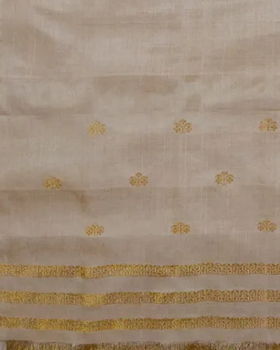 Kola Toss silk borderless single sador with golden guna phul buta and golden parboti work