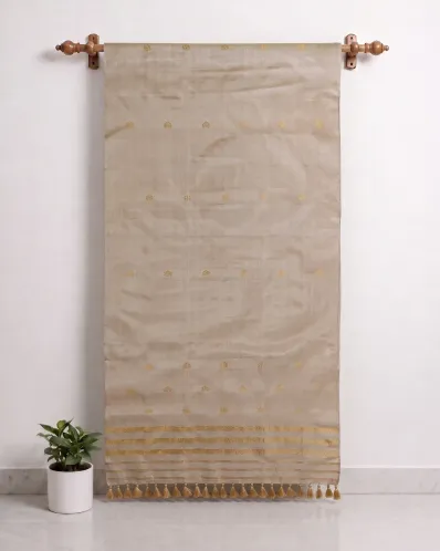 Kola Toss silk borderless single sador with golden guna phul buta and golden parboti work