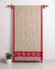 Kola Toss silk single sador with red pink buta, red side pari, and pink phulam ghai phul