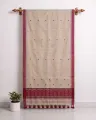 Golden Toss silk single sador with red xoru phul buta, maroon side pari, and red Mising ghai phul