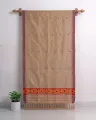 Kola Toss silk single sador with red buta, maroon side pari, and red yellow black Mising ghai phul