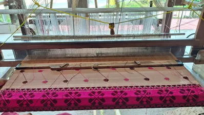 Assamese handloom textile arranged in workshop