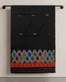 Black Mising mekhela sador jura with colourful guti phul, Mising ghai phul, Mising pari, and parboti work