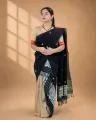 Black Nooni Cotton single sador with green and white ghai phul, multi-coloured butas, and dohi