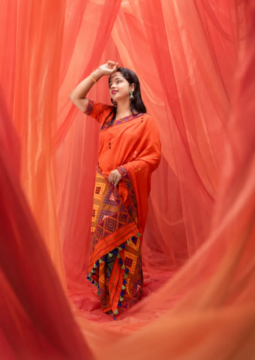 Display of handcrafted textile products in warm natural light