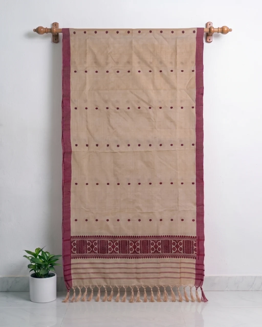 Black Toss silk single sador with maroon floral butas, broad maroon side pari, and geometric ghai phul border