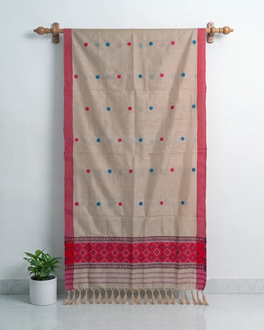 Red and Teal Buta Black Toss Single Sador with Mishing Motif